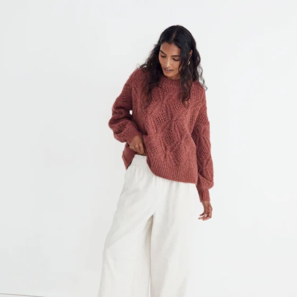 Madewell Cayden Pointelle Balloon-Sleeve Pullover Sweater size S